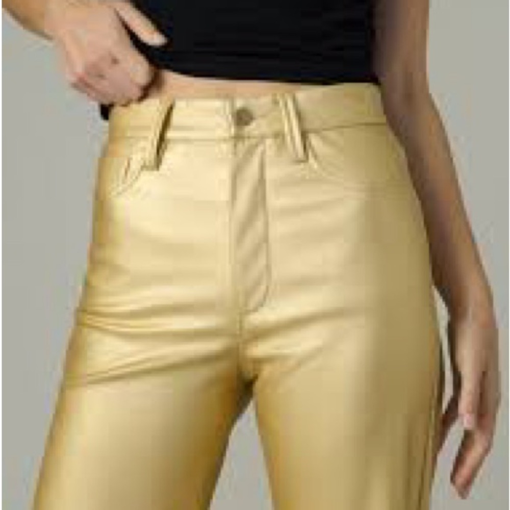 Florencia Gold High-Waisted faux leather wide-leg, Pockets